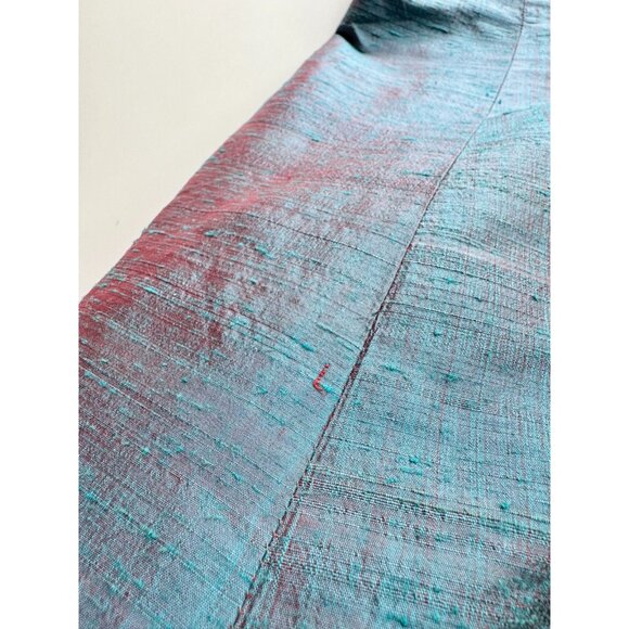 Vintage 60's Unbranded Iridescent Blue Teal Dupioni Silk A-Line Dress, Size S - Picture 9 of 11